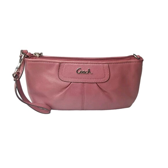 Coach Ashley Leather Wristlet Dark Pinkish Brown Large - Picture 1 of 9